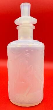 Sabino Paris Blue Opalescent Dancing Nude Nymphs Art Deco Glass Perfume Bottle
